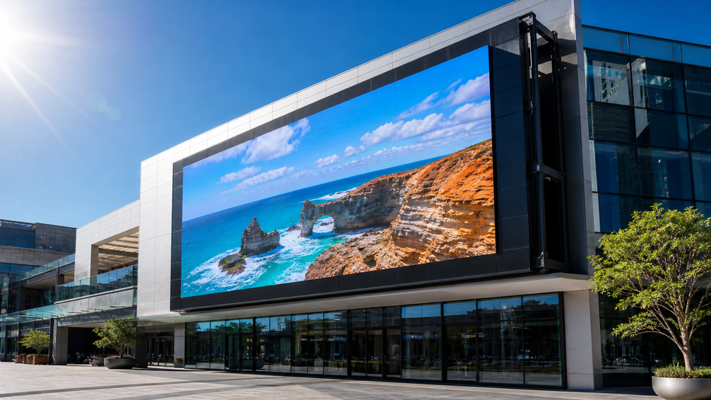 Outdoor LED video wall in bright daylight