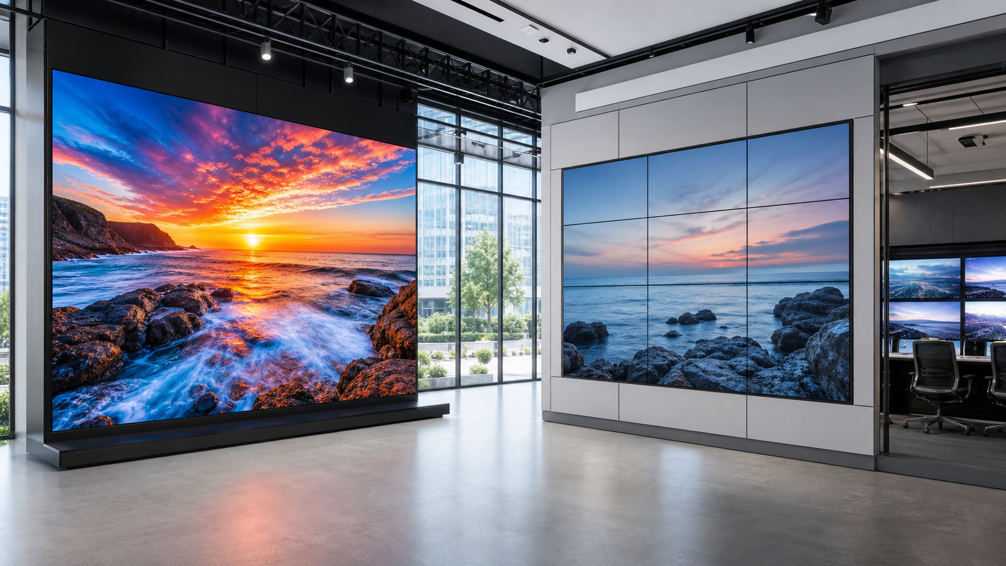 LED vs LCD video wall comparison in the showroom