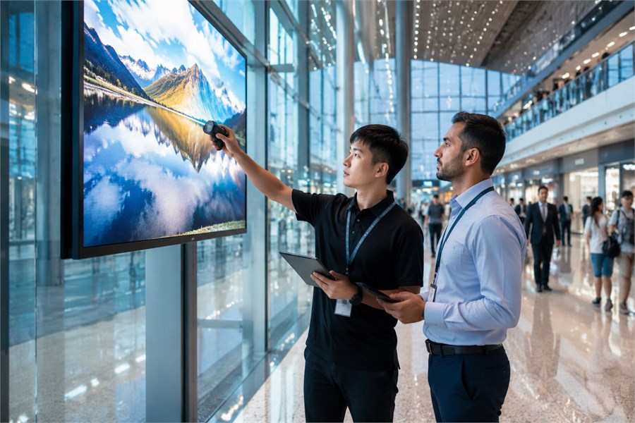 Indoor LED display affected by ambient light and surface reflection