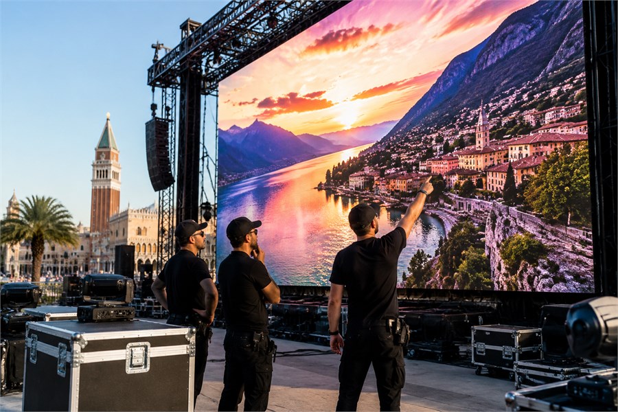 Outdoor LED display balancing brightness and contrast for daylight visibility